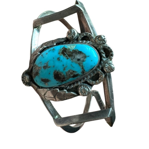 VINTAGE NATIVE AMERICAN NAVAJO BLUE GEM TURQUOISE STERLING SILVER BRACELET - Picture 4 of 4